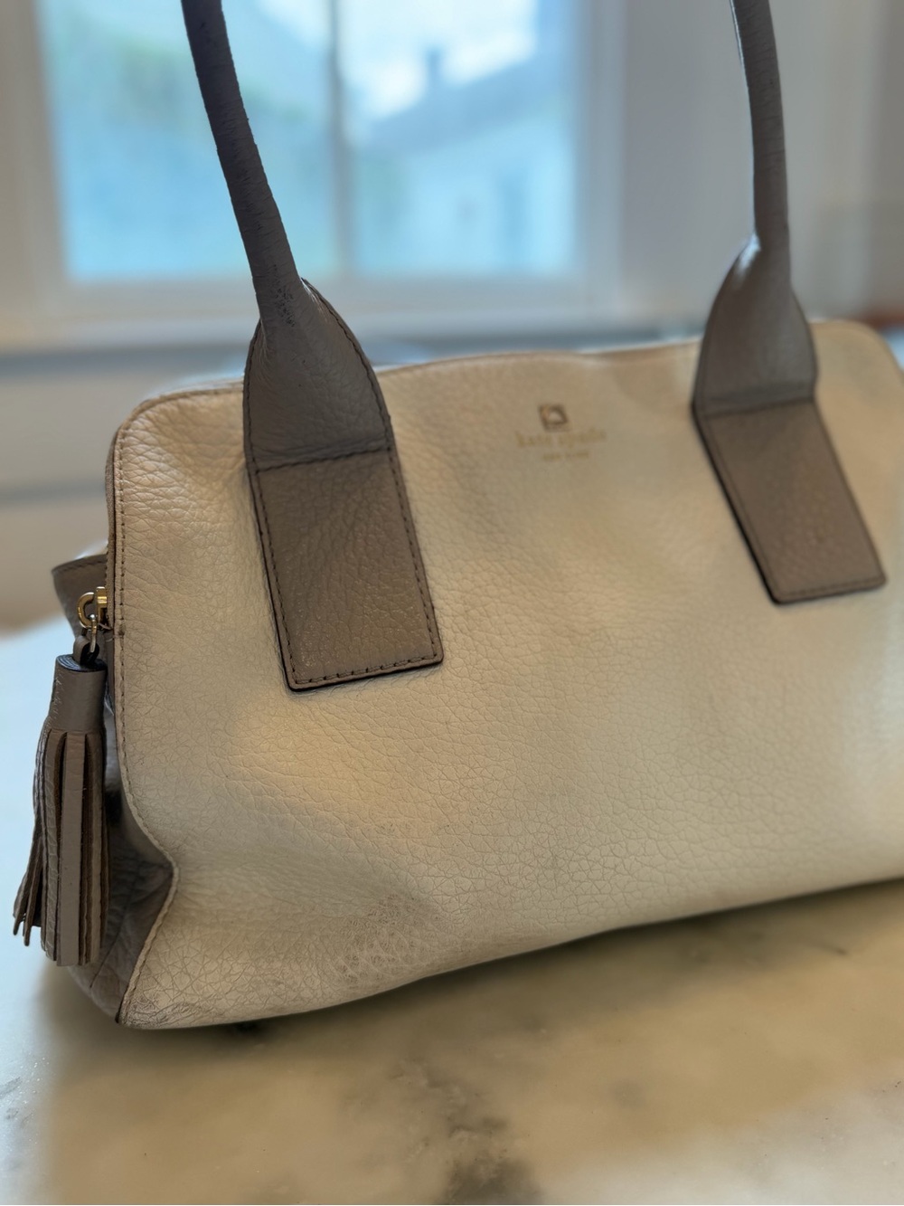 kate spade Cream and Taupe Leather Satchel with Tassel - Picture 3 of 16